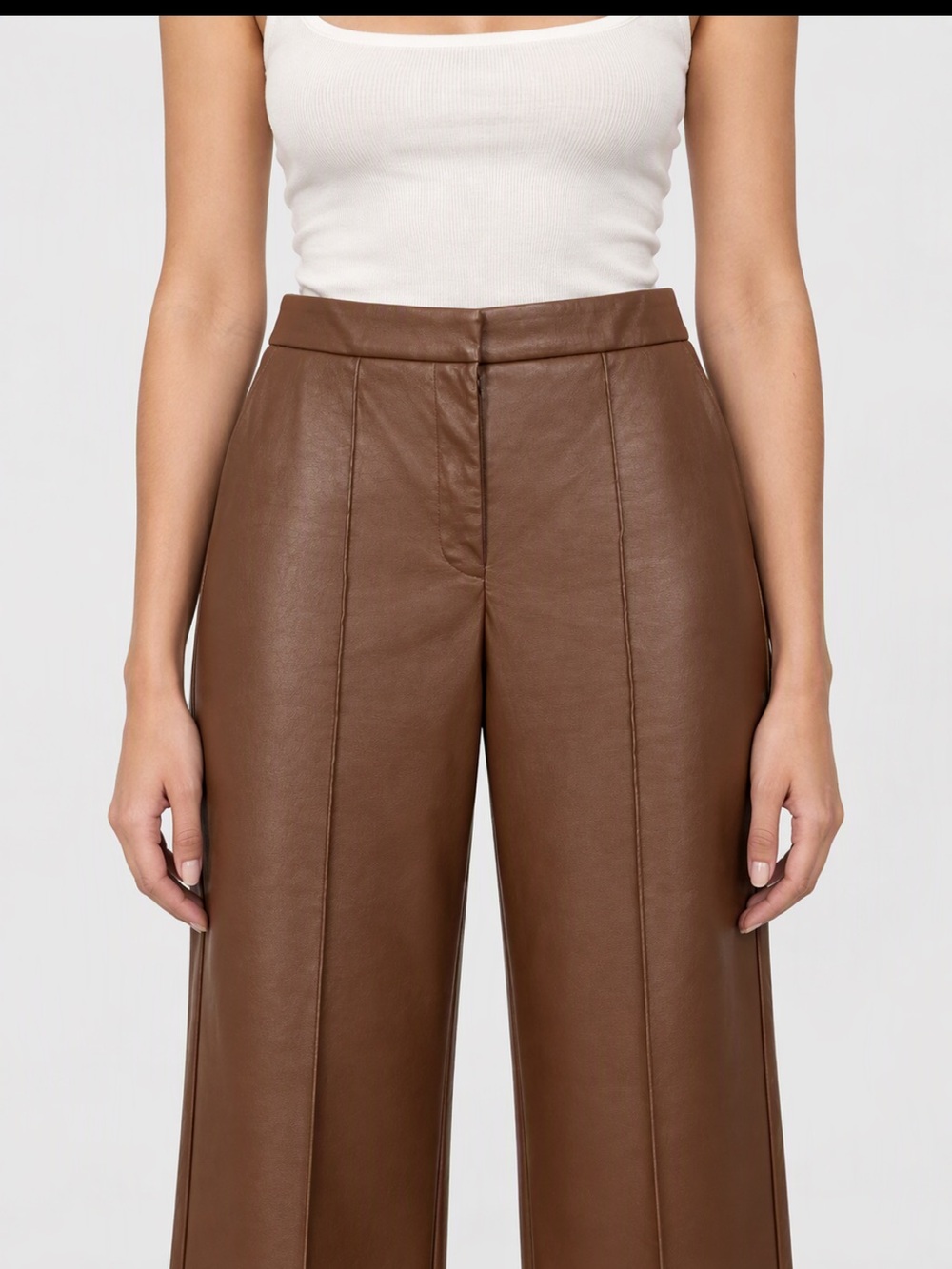 Nine West Brown Wide-Leg Faux Leather Pants